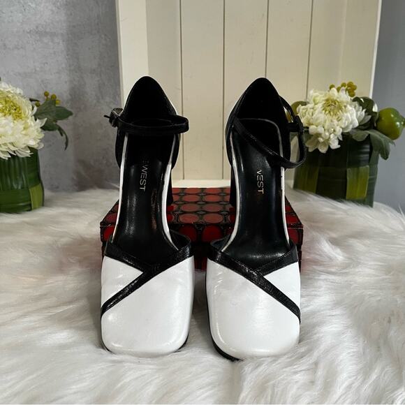 NEW Nine West Leather Two Tone Retro Colorblock Ankle Strap High Heel Pumps 5.5 - Picture 3 of 13